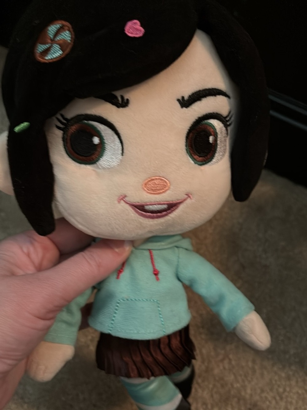 Disney Vanellope Plush Doll - Black Hair, Brown Eyes, Aqua Hoodie